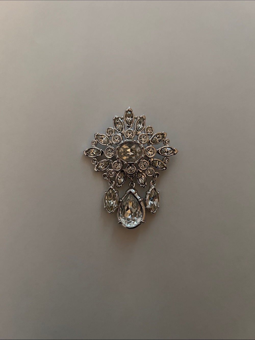 Swarovski Clear Crystal Floral Drop Brooch